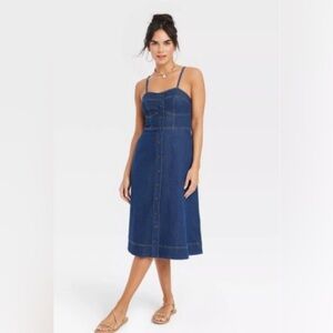 UNIVERSAL THREAD Denim Spaghetti Strap Midi A-Line Button Down Dress